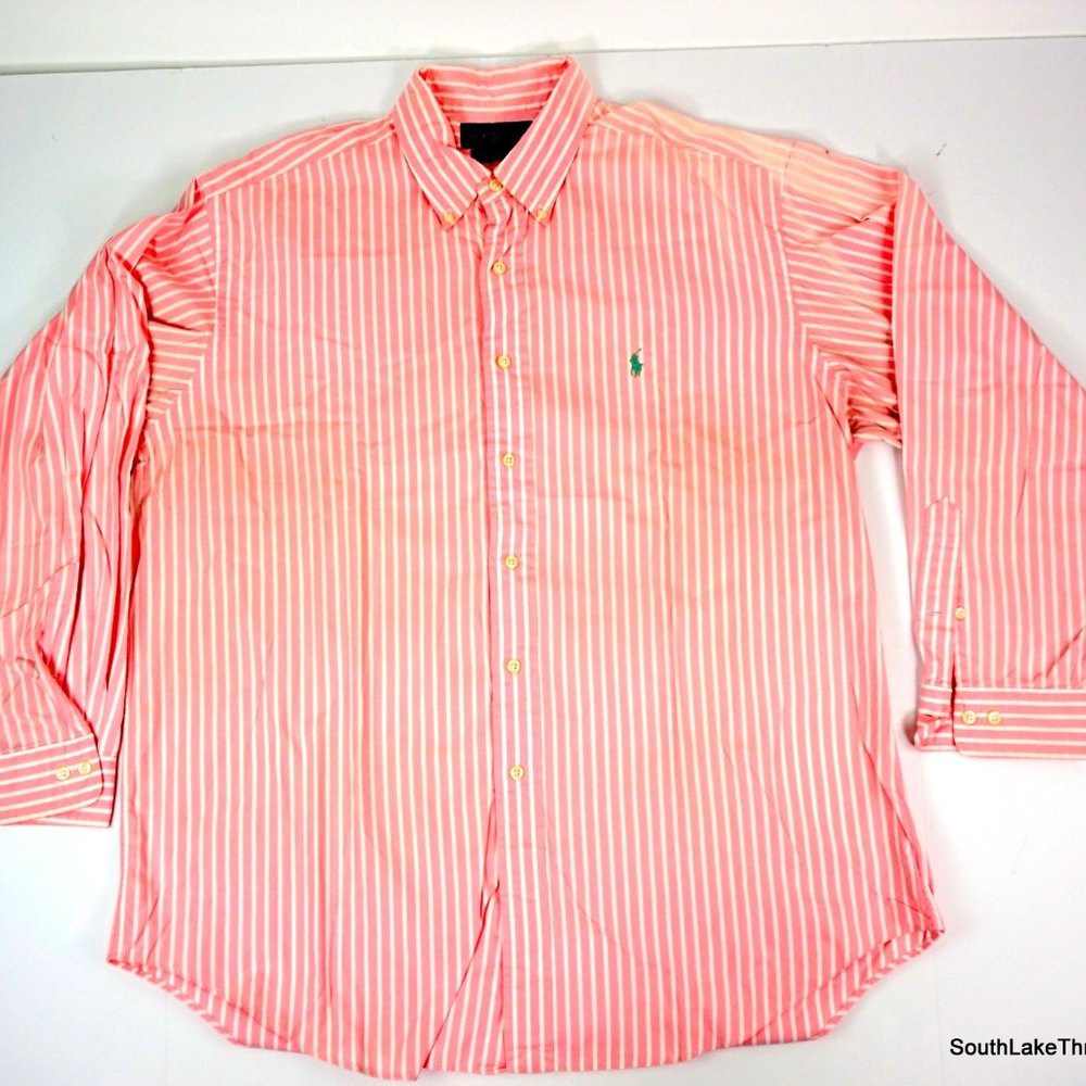 VTG Polo Ralph Lauren Pink Striped Button Front 17